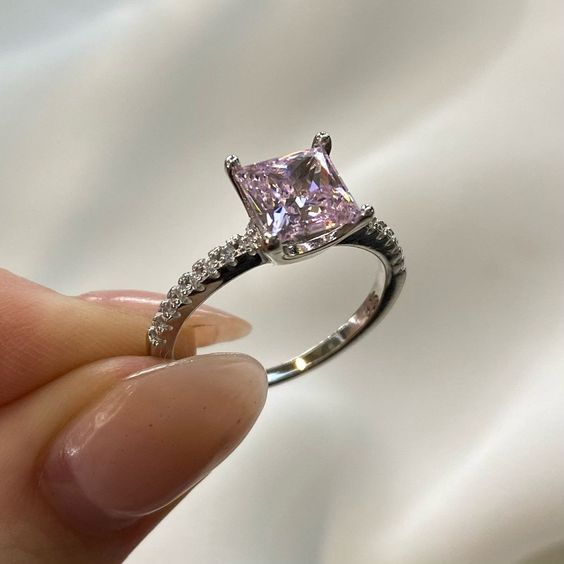 Lab Grown princess Pink Diamond Engagement Ring