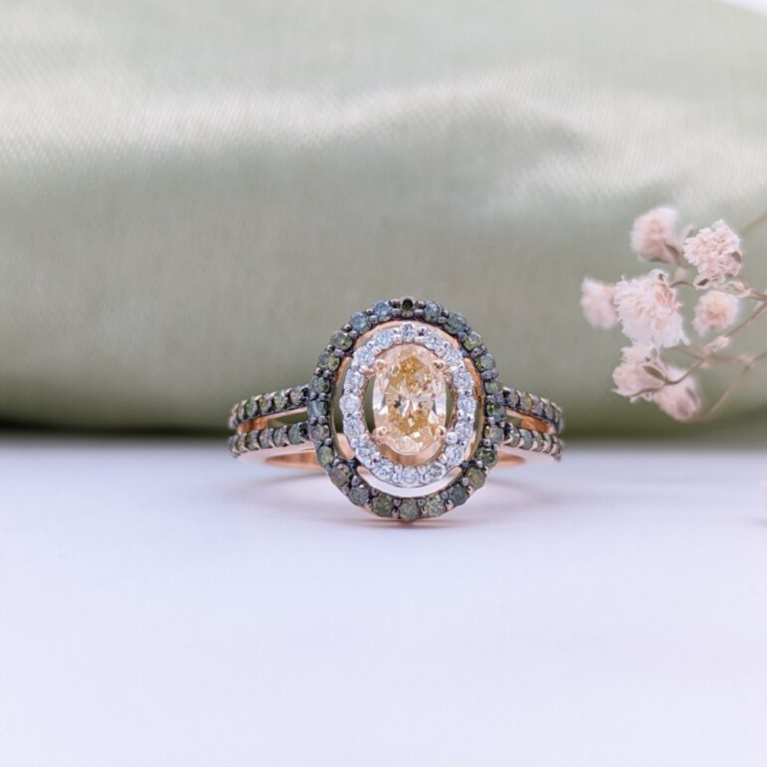 oval solitaire double halo ring