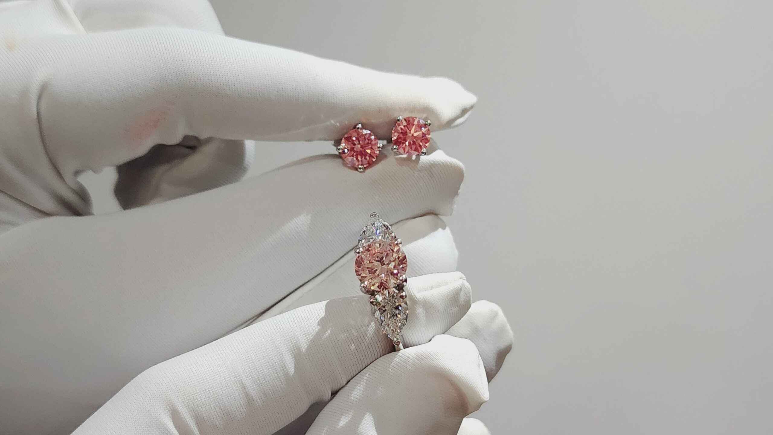 Pink diamond ring and earring