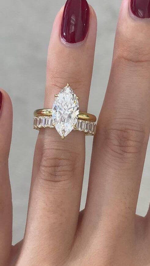 straight wedding band solitaire ring