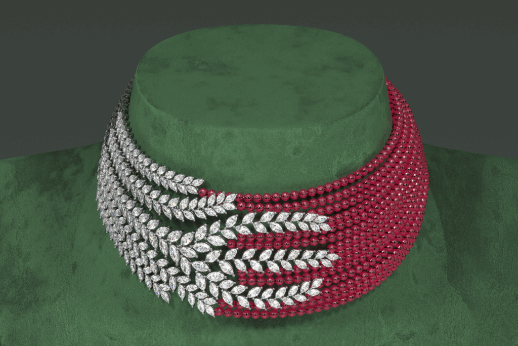 high quality jewlery rendering of necklace | necklace rendering | red beaded choker