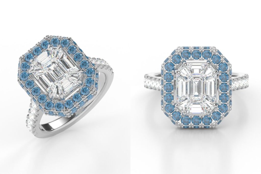 Diamond Ring Rendering with Color Diamonds in White Gold